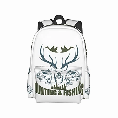 BAIW School Backpacks 16.9 Inch Print Design Student Bookbags Laptop Casual Rucksack Artistic Animals Emblem Moose Head Horns Trout Salmon Sea Fishes 