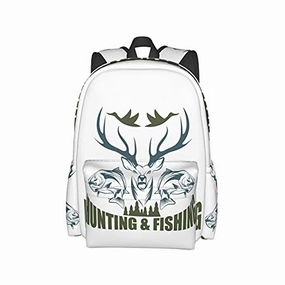 BAIW School Backpacks 16.9 Inch Print Design Student Bookbags Laptop Casual Rucksack Artistic Animals Emblem Moose Head Horns Trout Salmon Sea Fishes 