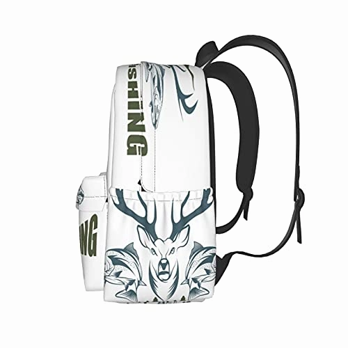 BAIW School Backpacks 16.9 Inch Print Design Student Bookbags Laptop Casual Rucksack Artistic Animals Emblem Moose Head Horns Trout Salmon Sea Fishes 
