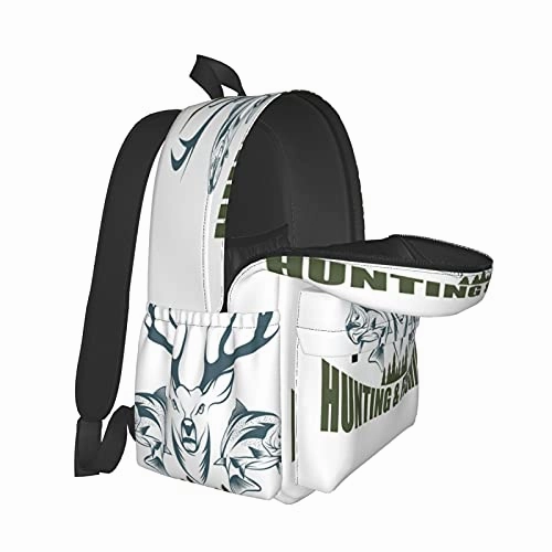 BAIW School Backpacks 16.9 Inch Print Design Student Bookbags Laptop Casual Rucksack Artistic Animals Emblem Moose Head Horns Trout Salmon Sea Fishes 