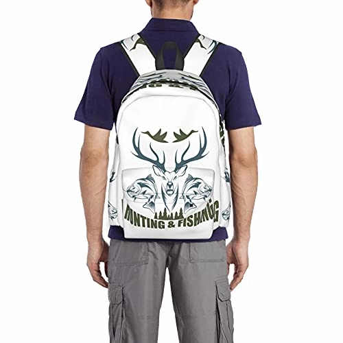 BAIW School Backpacks 16.9 Inch Print Design Student Bookbags Laptop Casual Rucksack Artistic Animals Emblem Moose Head Horns Trout Salmon Sea Fishes 
