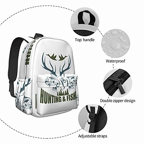 BAIW School Backpacks 16.9 Inch Print Design Student Bookbags Laptop Casual Rucksack Artistic Animals Emblem Moose Head Horns Trout Salmon Sea Fishes 