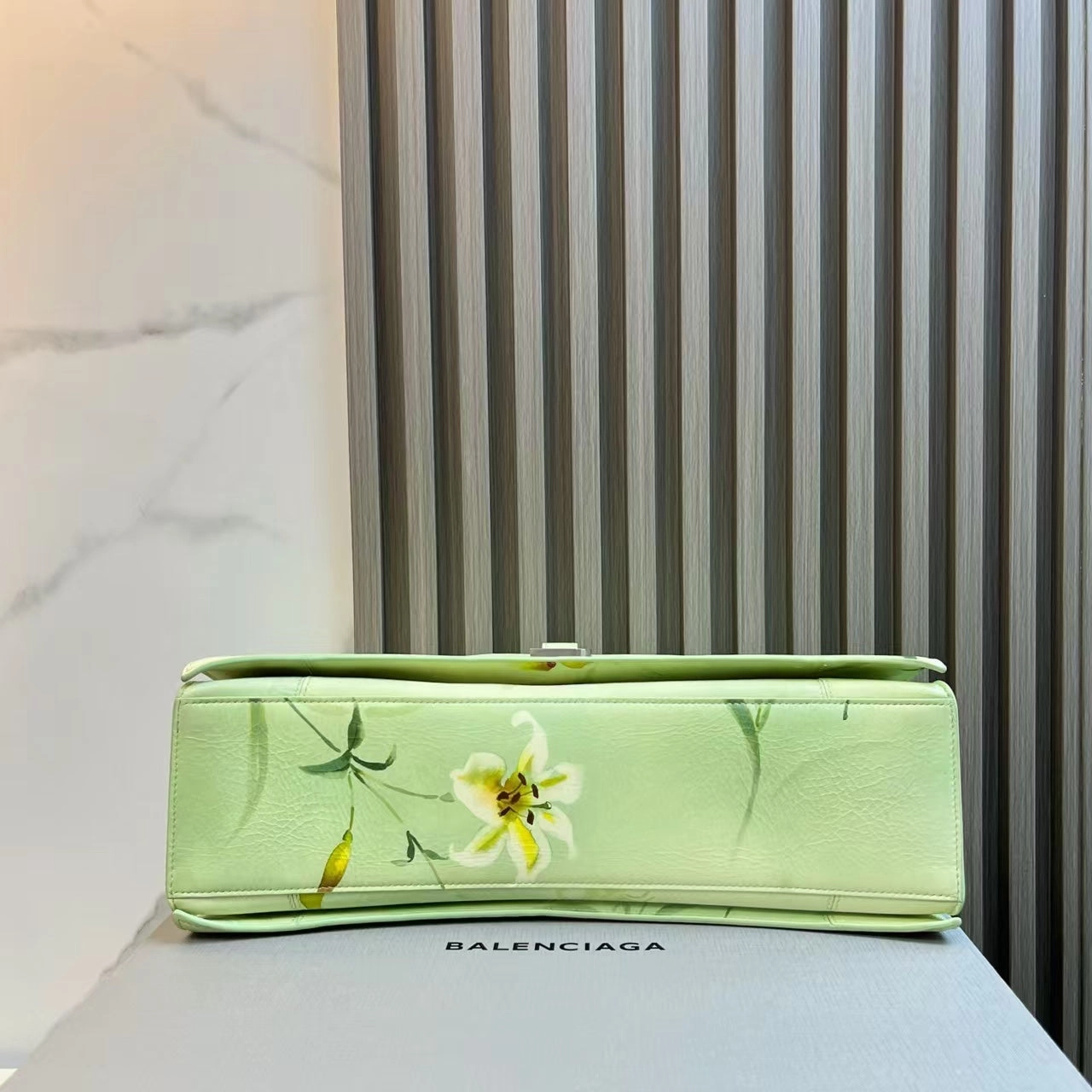 Balenciaga Hourglass Bag Light Green Leather Crossbody Bag