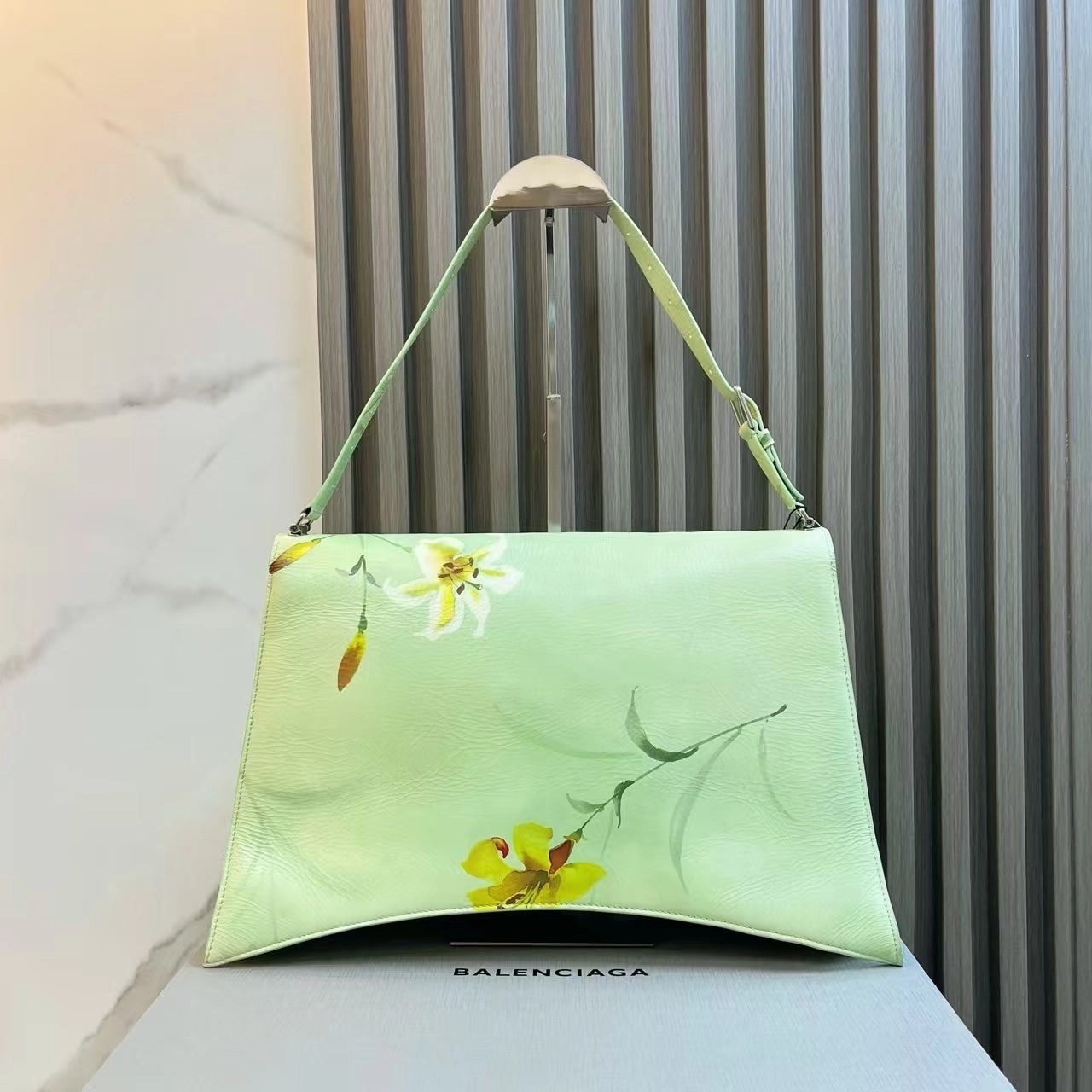 Balenciaga Hourglass Bag Light Green Leather Crossbody Bag