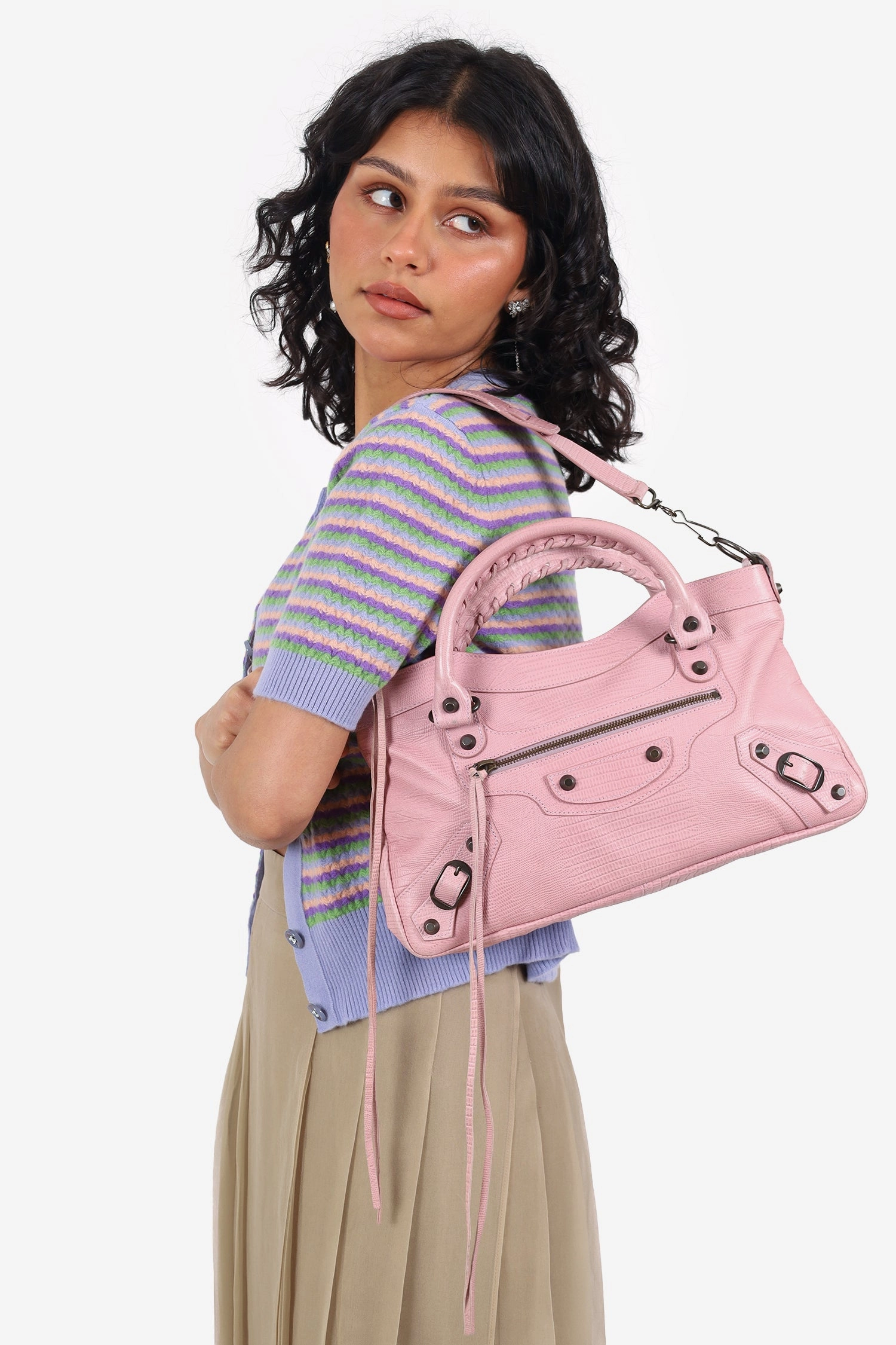 Balenciaga Pink Lizard Embossed Leather Motocross Classic City