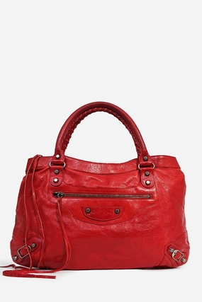 Balenciaga Red Leather Motocross 'Classic Purse' Top Handle Bag