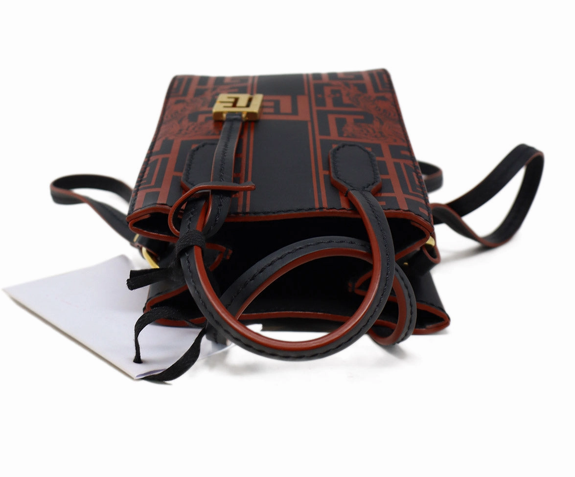 Balmain Red & Black Print Leather Crossbody