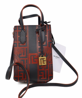 Balmain Red & Black Print Leather Crossbody