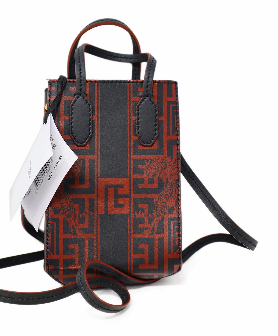 Balmain Red & Black Print Leather Crossbody