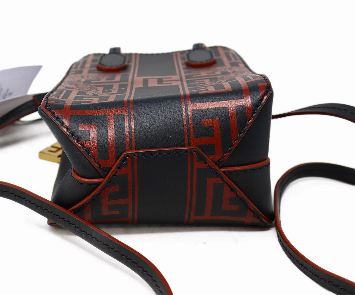 Balmain Red & Black Print Leather Crossbody