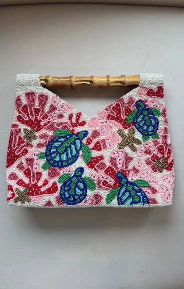 Bamboo Handle Beaded Bag