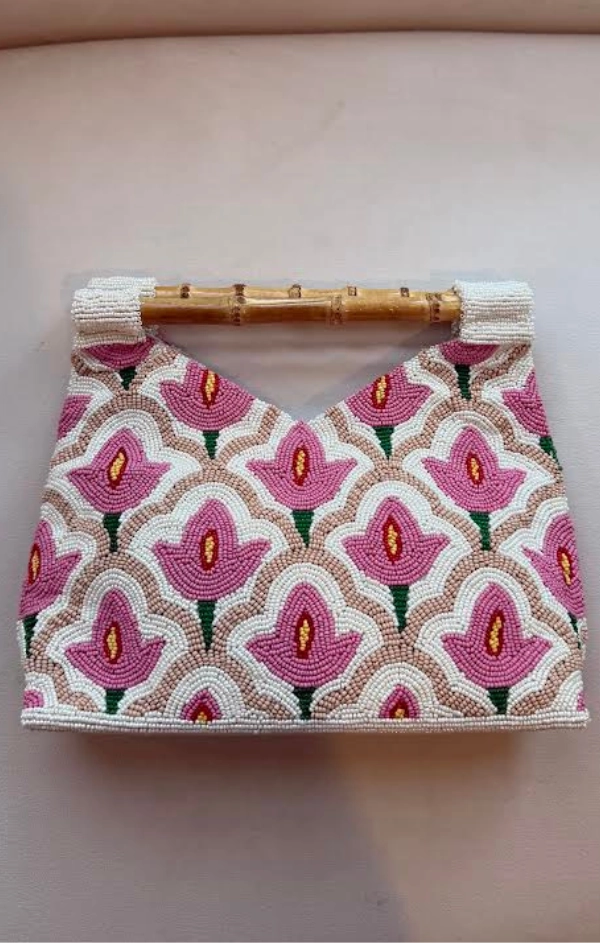 Bamboo Handle Beaded Bag