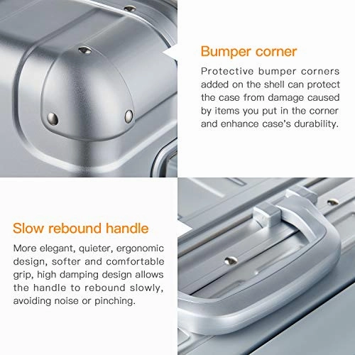 Bamboo Wolf 24-inch Aluminum-Magnesium Alloy Carry-on Hardside Suitcase Hard Shell Luggage, Built-In TSA Lock, Zipperless Fashion with Spinner Wheels for Travel / Business, Silver