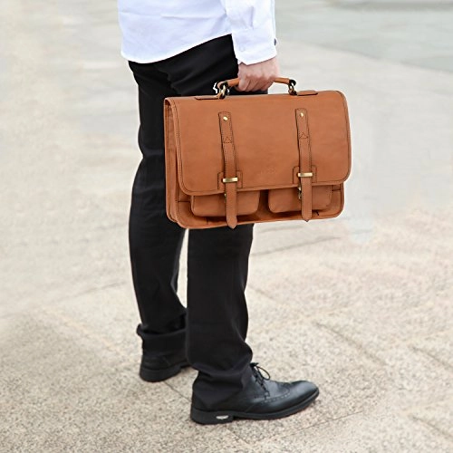 Banuce Vintage Full Grain Italian Leather Briefcase 15.6 Inch Laptop Messenger Bag for Men Business