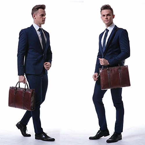 Banuce Vintage Full Grain Leather Briefcase for Men 2way Business Tote Laptop Shoulder Messenger