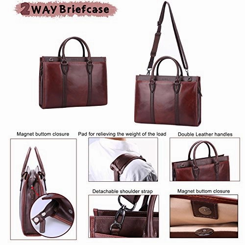 Banuce Vintage Full Grain Leather Briefcase for Men 2way Business Tote Laptop Shoulder Messenger