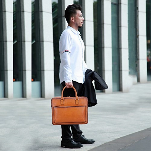 Banuce Vintage Full Grain Leather Briefcase For Men Tote Business Messenger Bag 14" Laptop Shoulder