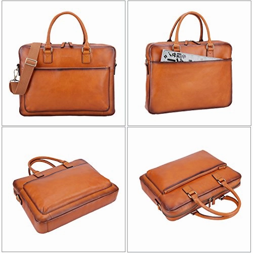Banuce Vintage Full Grain Leather Briefcase For Men Tote Business Messenger Bag 14" Laptop Shoulder