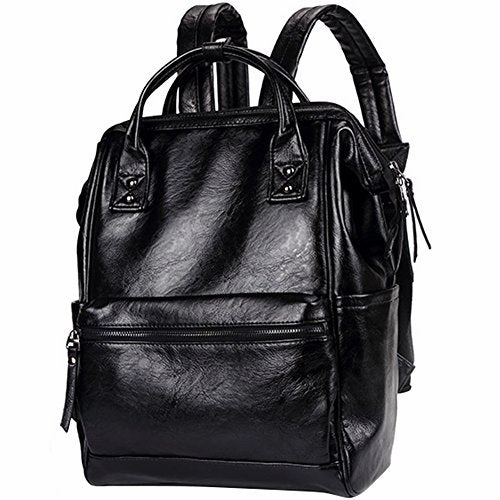 Berchirly Casual PU Leather Backpack Laptop Bookbag Black Girls Schoolbag Casual Daypack