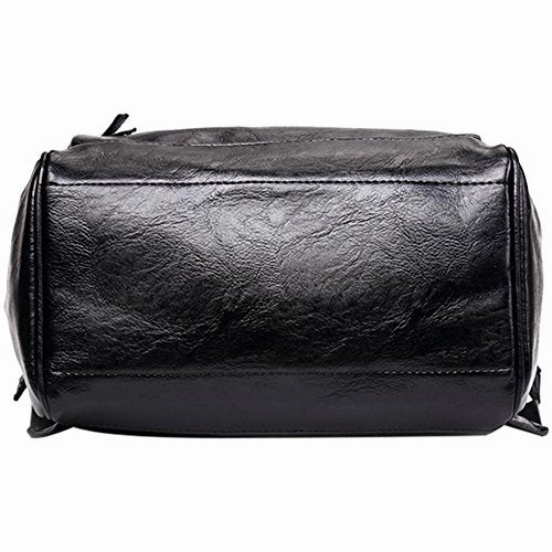 Berchirly Casual PU Leather Backpack Laptop Bookbag Black Girls Schoolbag Casual Daypack