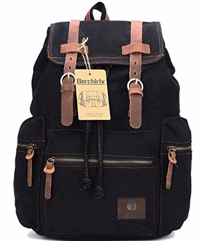 Berchirly Casual Unisex Vintage Canvas Laptop Backpack Rucksack Travel Bookbag Black