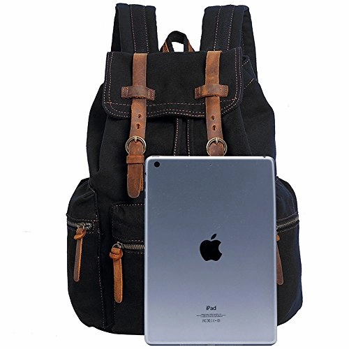 Berchirly Casual Unisex Vintage Canvas Laptop Backpack Rucksack Travel Bookbag Black