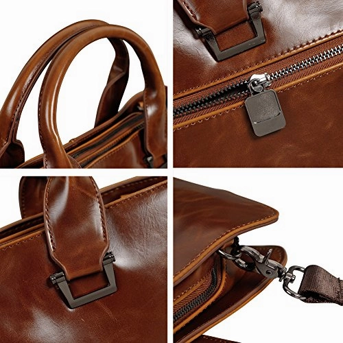 Berchirly Mens PU Leather Computer Business Laptop Briefcase Handbag For Men Coffee