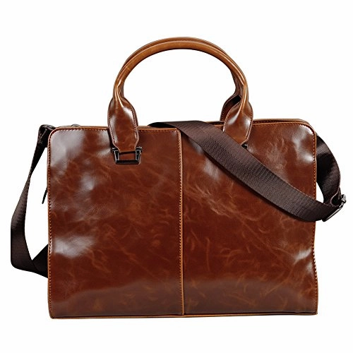 Berchirly Mens PU Leather Computer Business Laptop Briefcase Handbag For Men Coffee