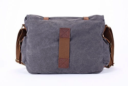 Berchirly Military Canvas Shoulder Messenger Bag Leather Straps for 14.7Inch Laptop