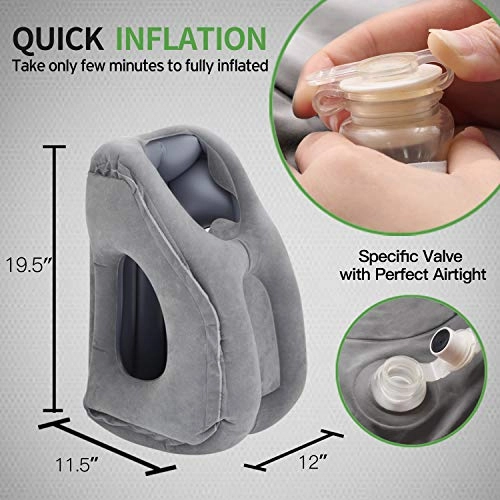 Betus Dreamer Comfort Inflatable Travel Pillow for Airplane - Ergonomic Design & Comfortable Neck Head Rest Pillow for Long Sleeping on Airplane Flight, Train Trip or Office Napping