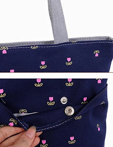 Bibitime Printing Tulips Flowers Tote Bag For Women Canvas Messenger Shoulder Bags Flower