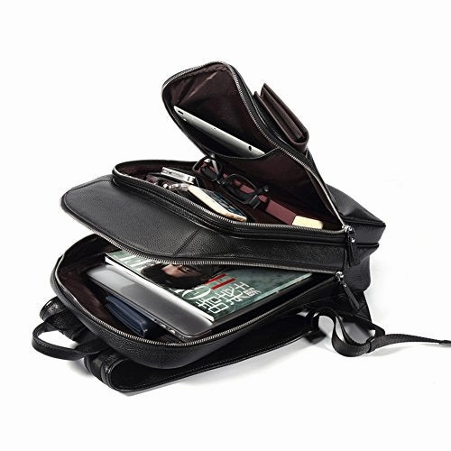 BISON DENIM Classic School Laptop Backpack Genuine Leather Book Bag College Travel Hiking Daypack