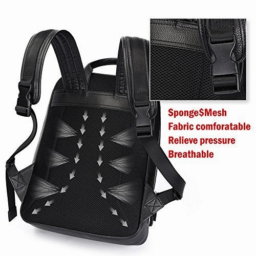 BISON DENIM Classic School Laptop Backpack Genuine Leather Book Bag College Travel Hiking Daypack