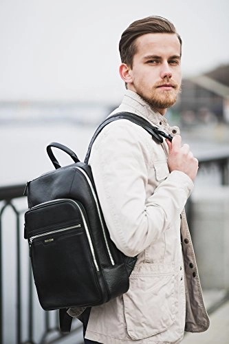 BISON DENIM Classic School Laptop Backpack Genuine Leather Book Bag College Travel Hiking Daypack