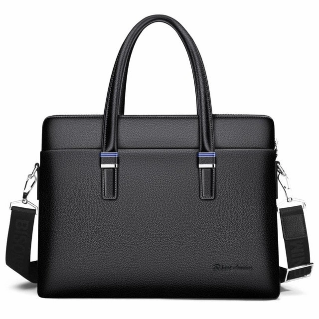 Bison Denim Genuine Leather Men Bag Business 14" Laptop Handbag Zipper Crossbody Bag Cowhide
