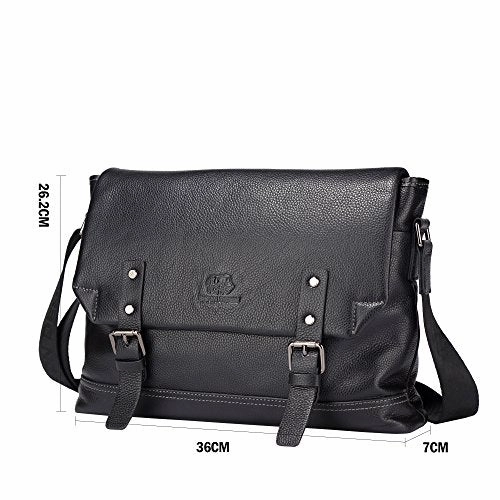 Bison Denim Mens Genuine Leather Briefcase Laptop Bag Messenger Shoulder Bag Black
