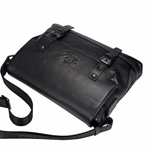 Bison Denim Mens Genuine Leather Briefcase Laptop Bag Messenger Shoulder Bag Black