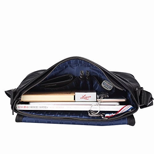 Bison Denim Mens Genuine Leather Briefcase Laptop Bag Messenger Shoulder Bag Black
