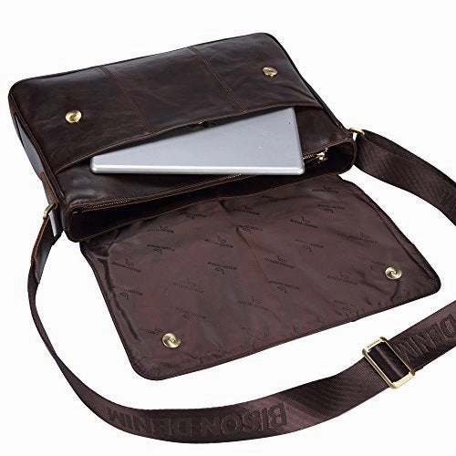 Bison Denim Vintage Genuine Leather Cross Body Messenger Bag Laptop Shoulder Bag Briefcase Brown