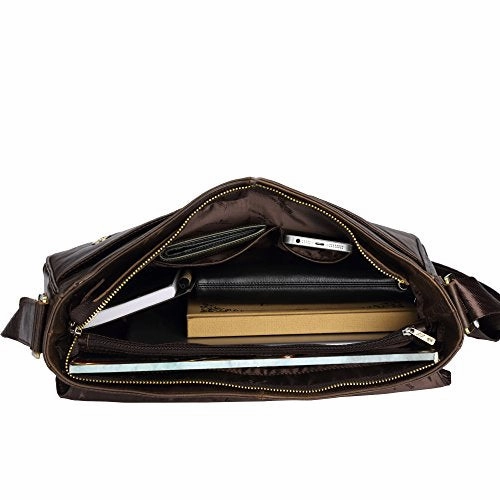 Bison Denim Vintage Genuine Leather Cross Body Messenger Bag Laptop Shoulder Bag Briefcase Brown