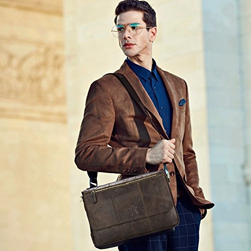 Bison Denim Vintage Genuine Leather Cross Body Messenger Bag Laptop Shoulder Bag Briefcase Brown