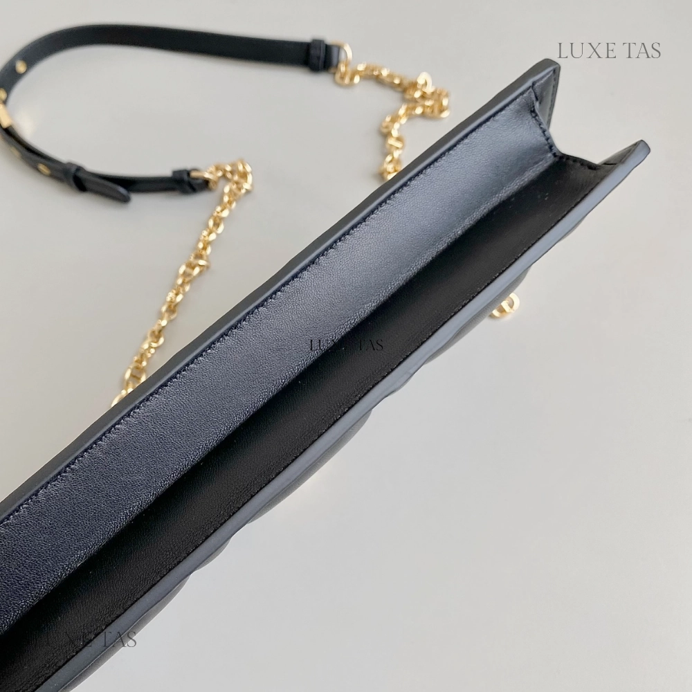 Black Cannage Lambskin D Caro Colle Noire Clutch with Chain Leather Crossbody Bag for Women