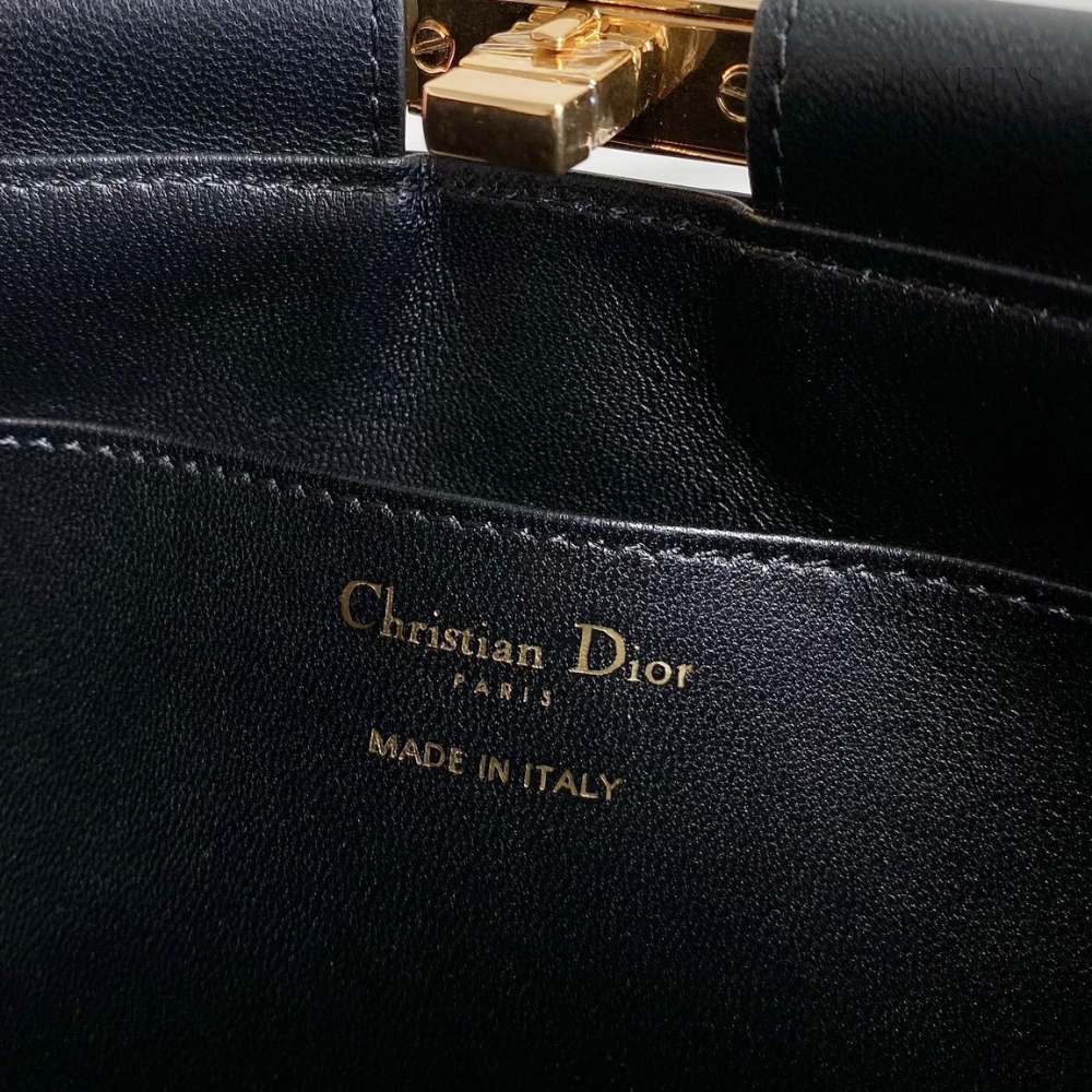 Black Cannage Lambskin D Caro Colle Noire Clutch with Chain Leather Crossbody Bag for Women