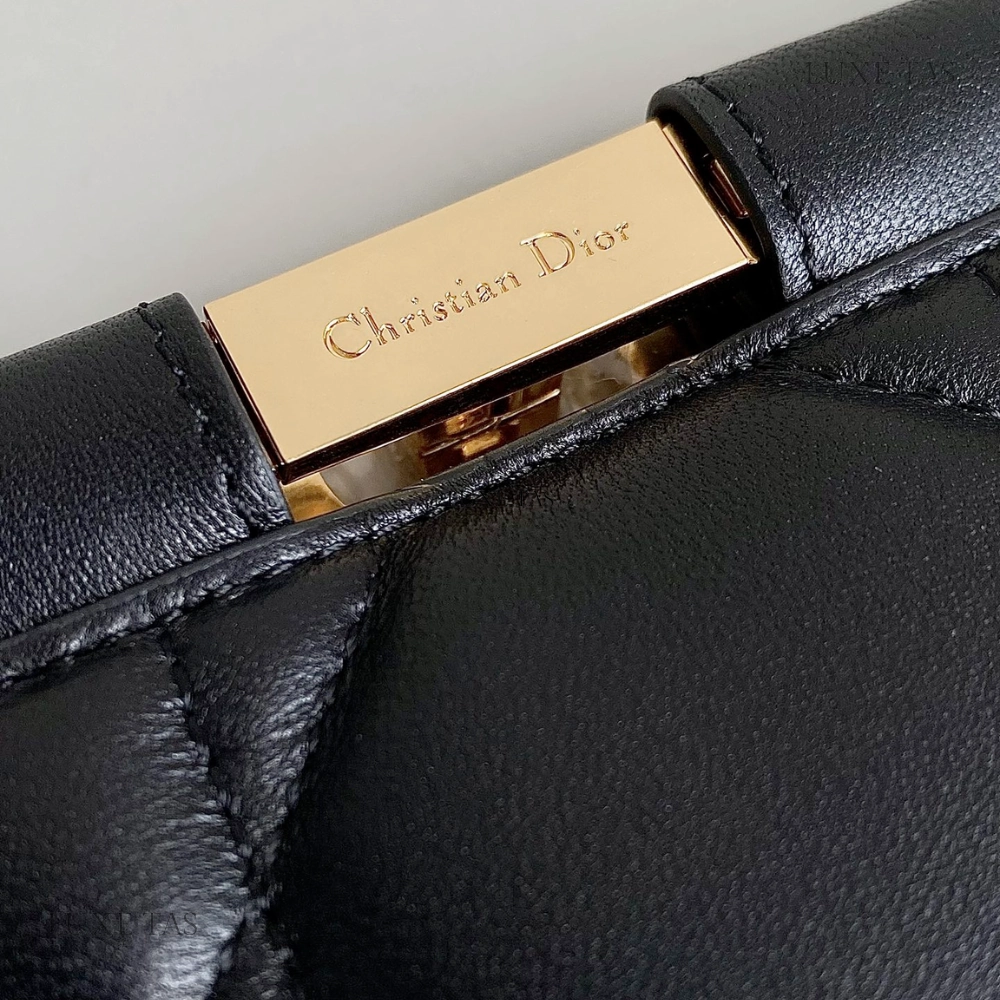 Black Cannage Lambskin D Caro Colle Noire Clutch with Chain Leather Crossbody Bag for Women