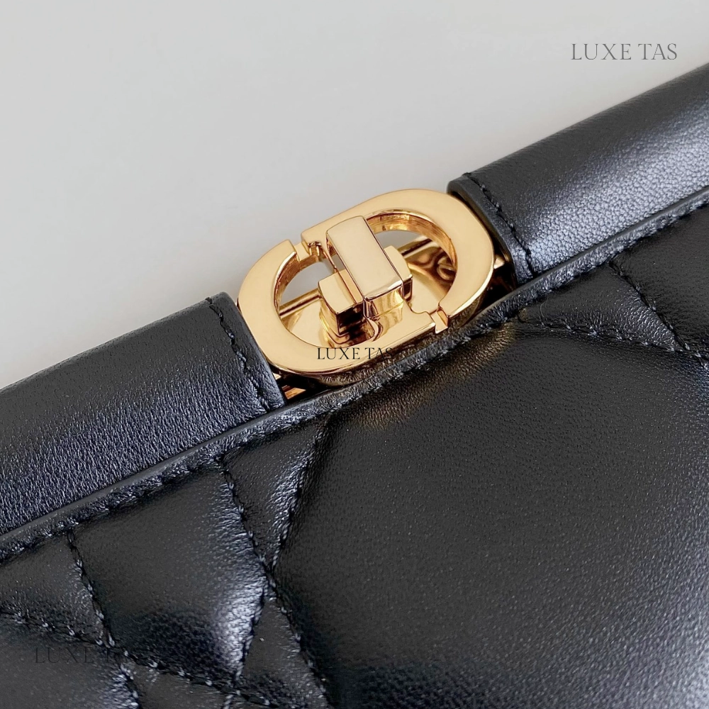 Black Cannage Lambskin D Caro Colle Noire Clutch with Chain Leather Crossbody Bag for Women