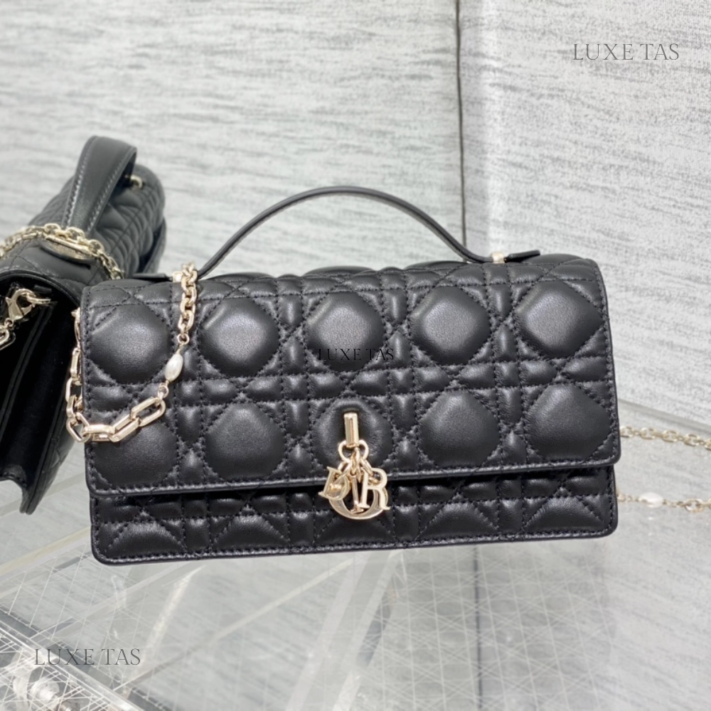Black Cannage Lambskin Miss D Mini Bag Leather Crossbody Bag for Women