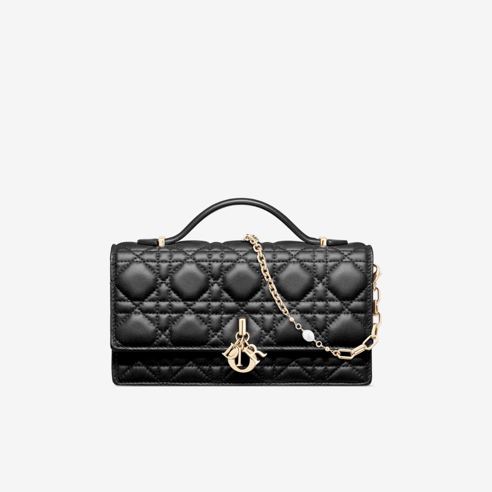 Black Cannage Lambskin Miss D Mini Bag Leather Crossbody Bag for Women