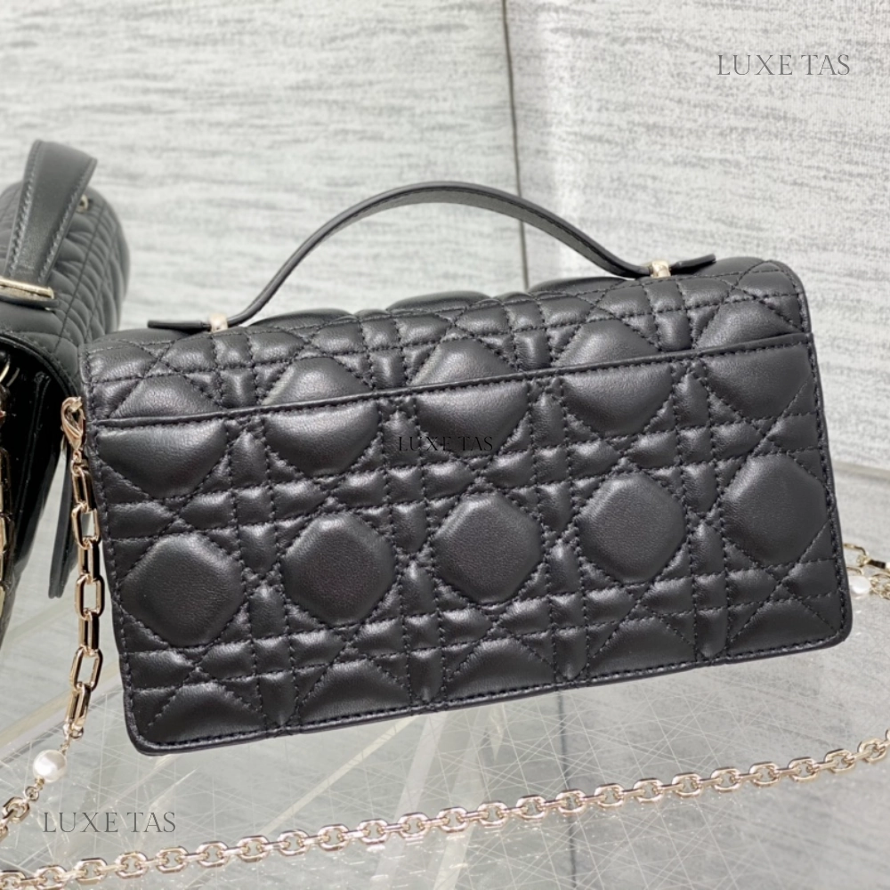 Black Cannage Lambskin Miss D Mini Bag Leather Crossbody Bag for Women
