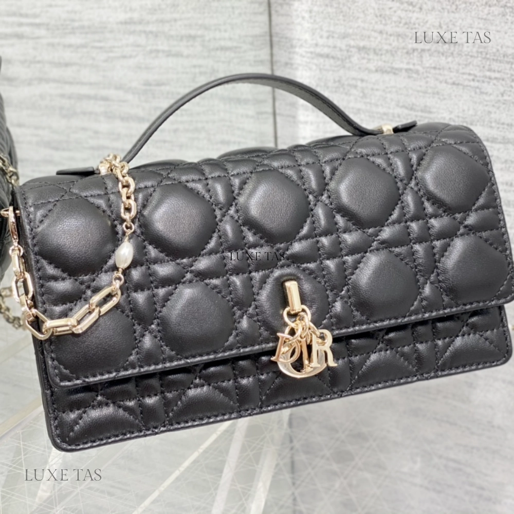 Black Cannage Lambskin Miss D Mini Bag Leather Crossbody Bag for Women