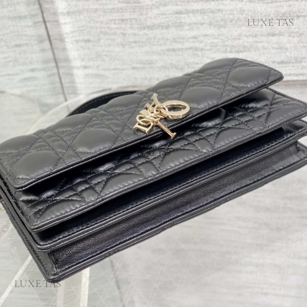 Black Cannage Lambskin Miss D Mini Bag Leather Crossbody Bag for Women